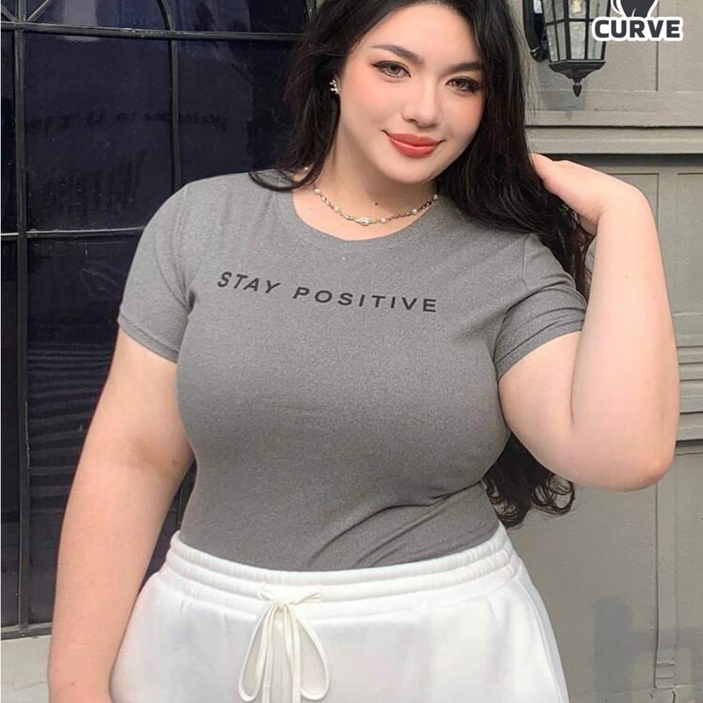 Stay Positive Gray Ribbed Women's Top